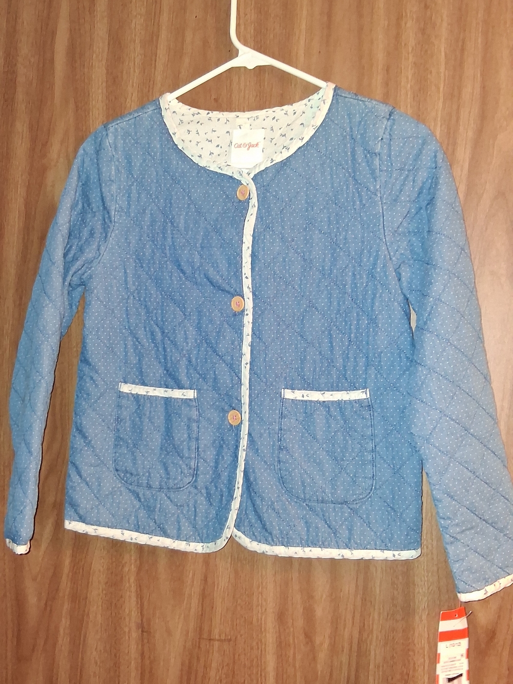Cat & Jack Quilted Blue Jacket with White Trim